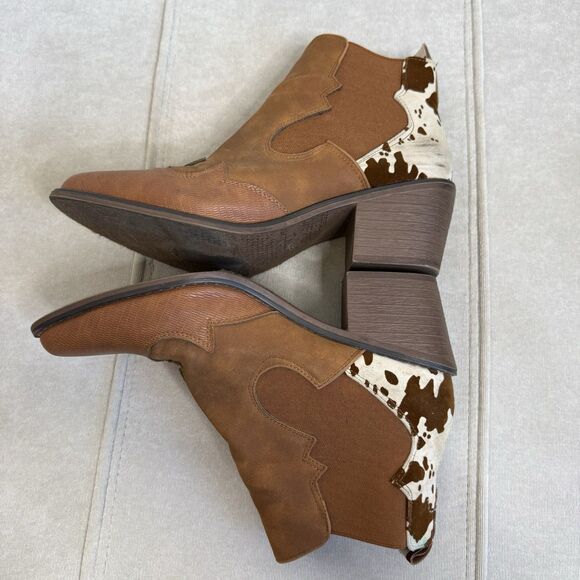 Altar’d State Sz 8.5 Cow Print Brown Western Cowboy Booties Pointed Toe Festival - Picture 9 of 15